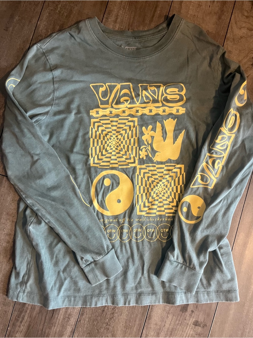 Vans Olive Green Long Sleeve Tee with Yellow Graphic